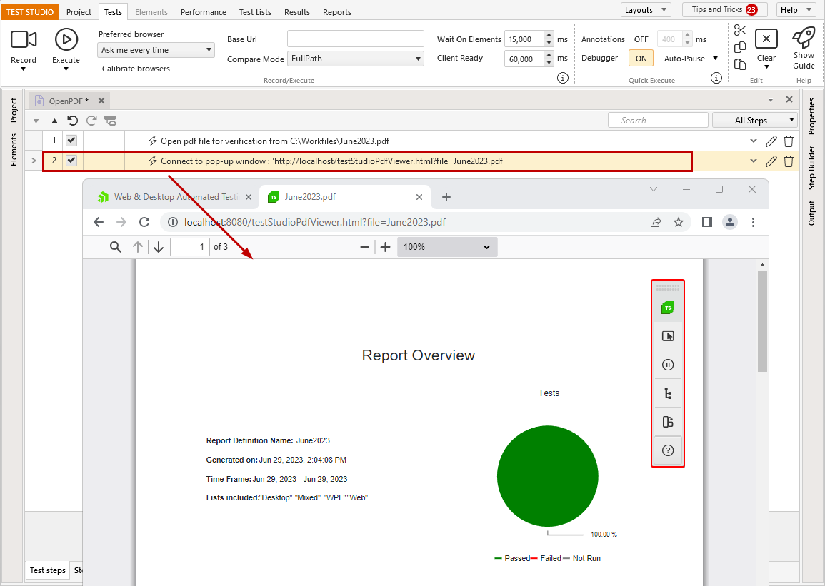 Open pdf from step context menu in test from step builder