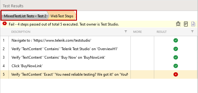 Step results