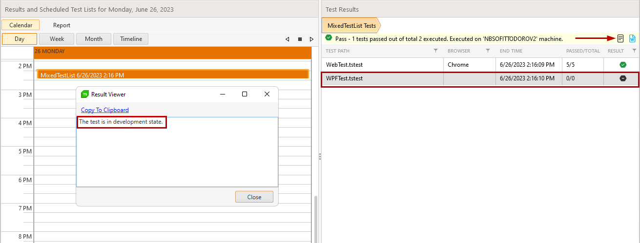 In development tests results