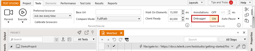 Visual Debugger toggle on or off