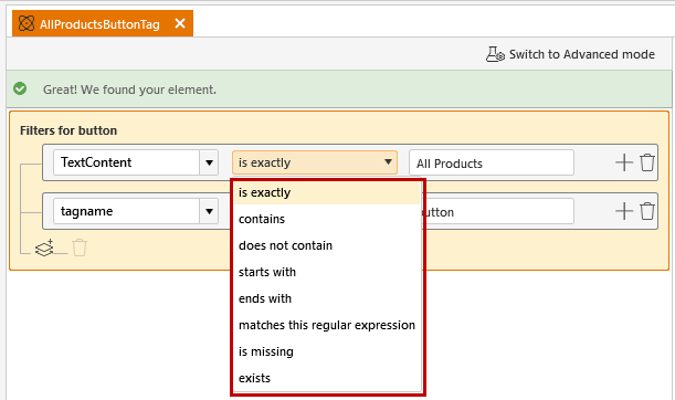 FindClause comparison operators