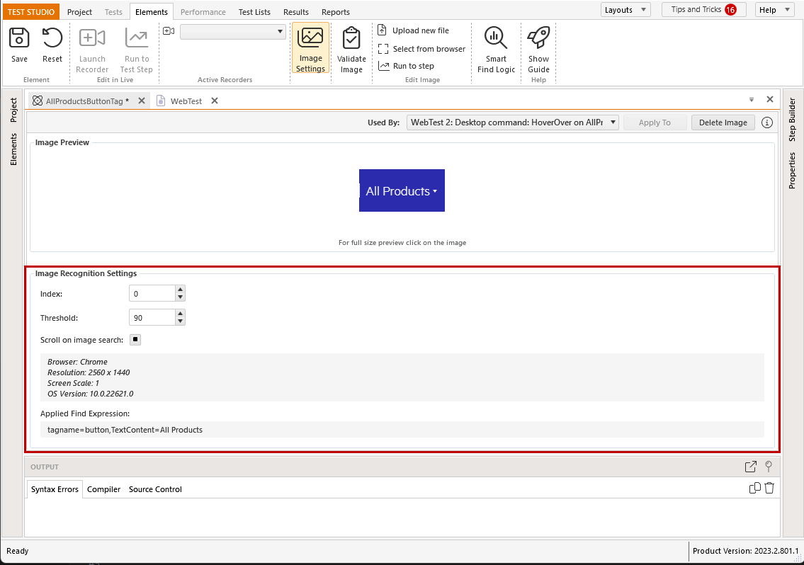 Image Recognition Settings